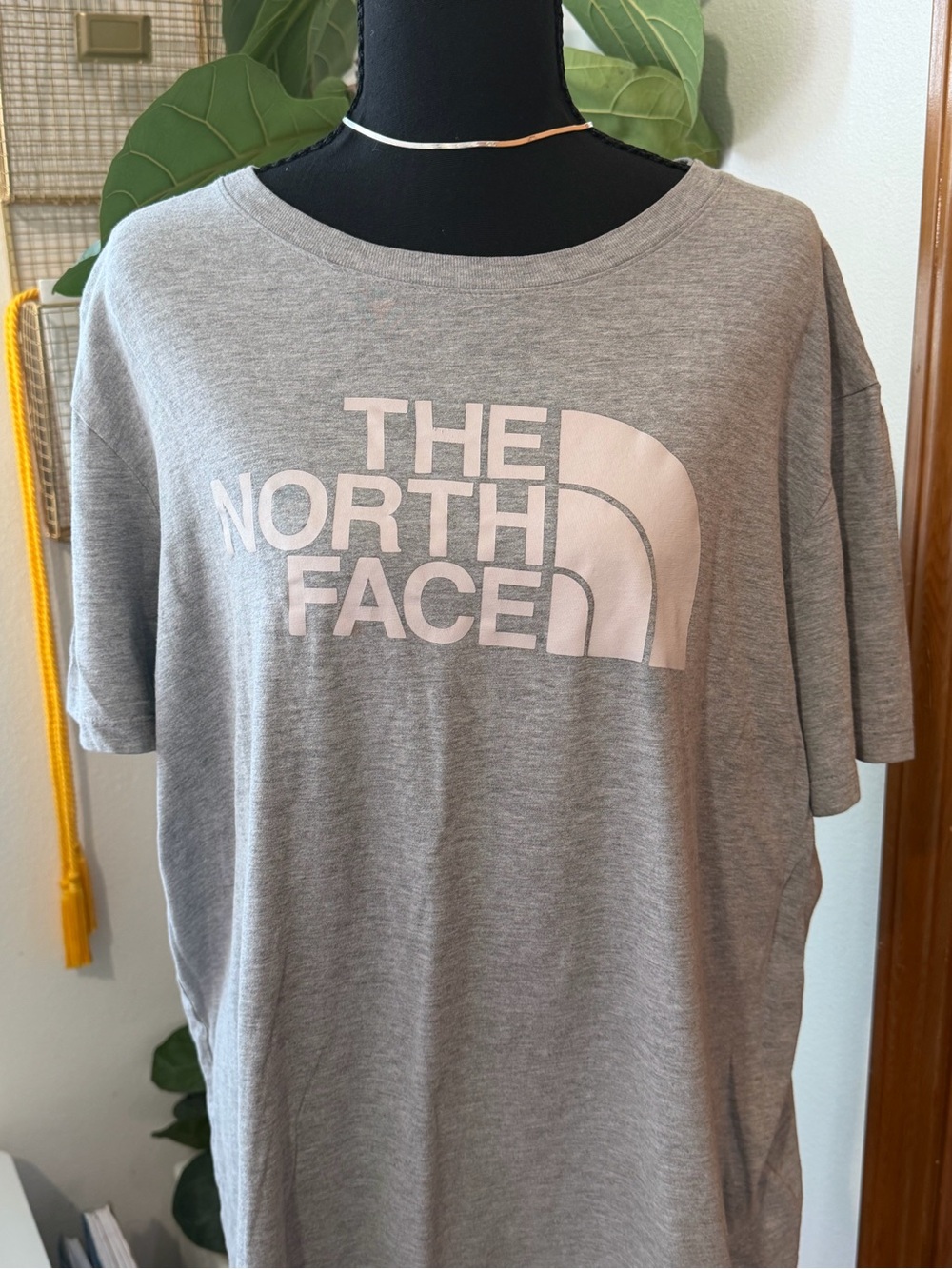 The North Face Light Gray Tee with Pale Pink Logo
